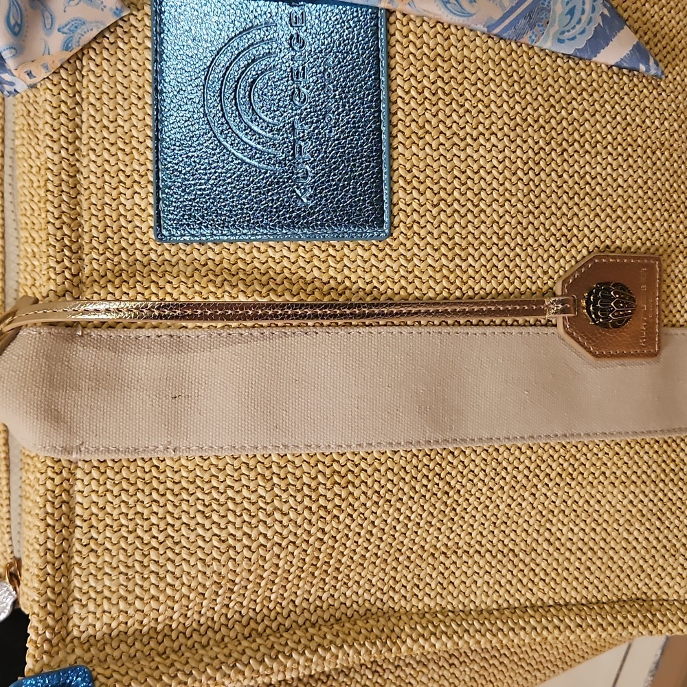 NEW Kurt Geiger Large Southbank Zip Top Shopper: Woven Beige W/ Blue Tones - Picture 9 of 10